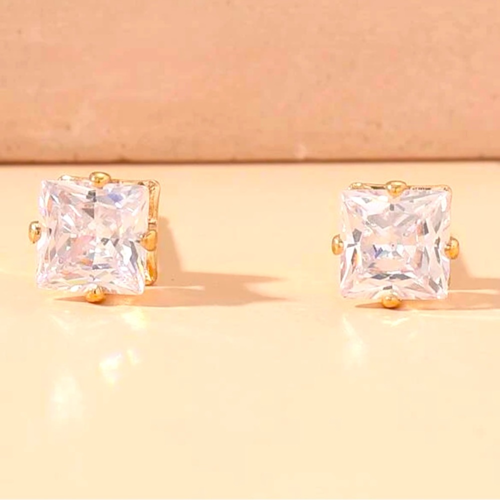 Gold Plated Sterling Silver Cubic Zirconia Stud Earrings